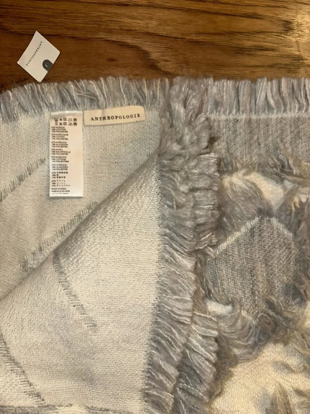 NWT ANTHROPOLOGIE TEXTURED AUGUSTA NEUTRAL FRINGED THROW BLANKET CONTEMPORARY